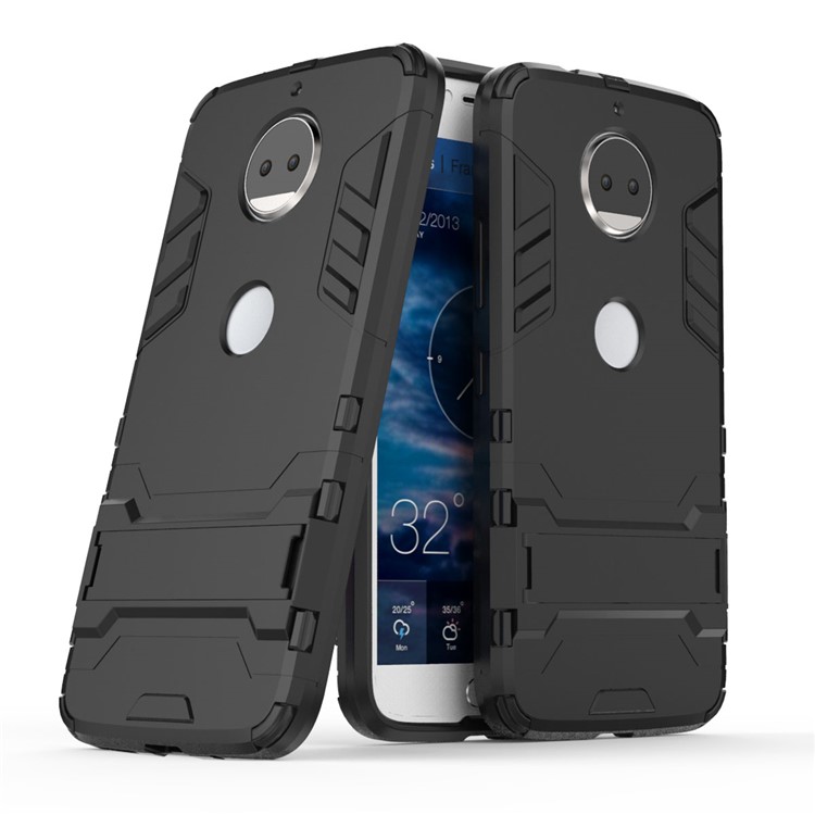 Cool Plastic TPU Kickstand Combo Back Cover for Motorola Moto G5S Plus - Black-1