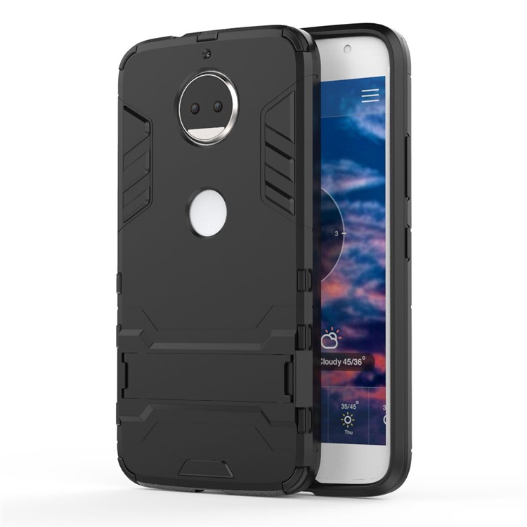 Cool Plastic TPU Kickstand Combo Back Cover for Motorola Moto G5S Plus - Black-2