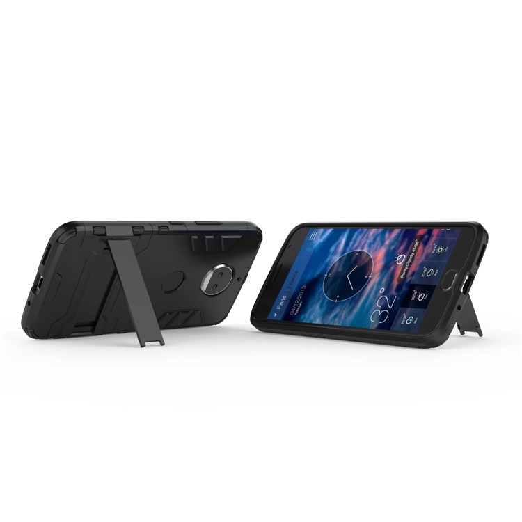 Cool Plastic TPU Kickstand Combo Back Cover for Motorola Moto G5S Plus - Black-3