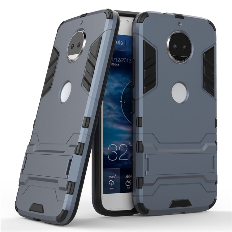 Cool Plastic TPU Kickstand Combo Back Cover for Motorola Moto G5S Plus - Dark Blue-1