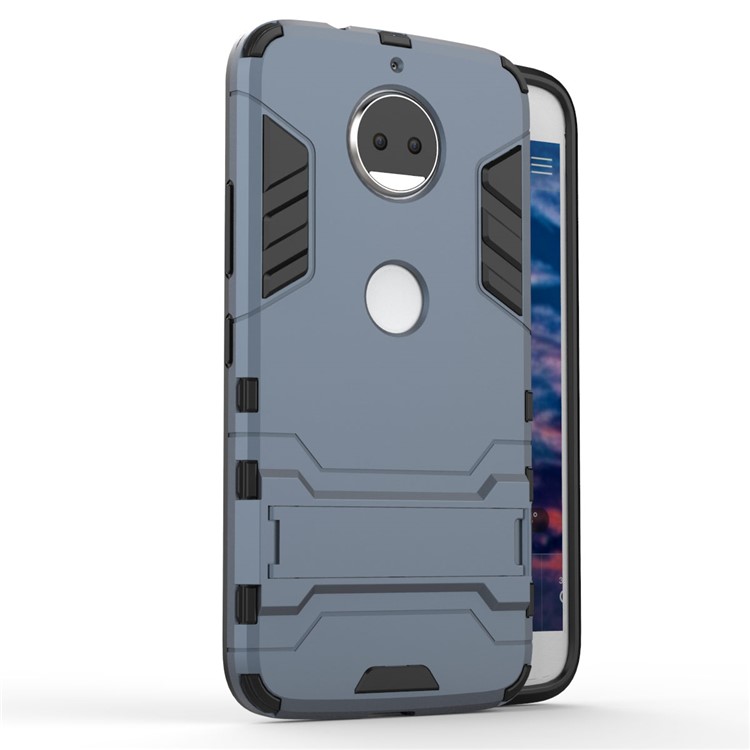 Cool Plastic TPU Kickstand Combo Back Cover for Motorola Moto G5S Plus - Dark Blue-2