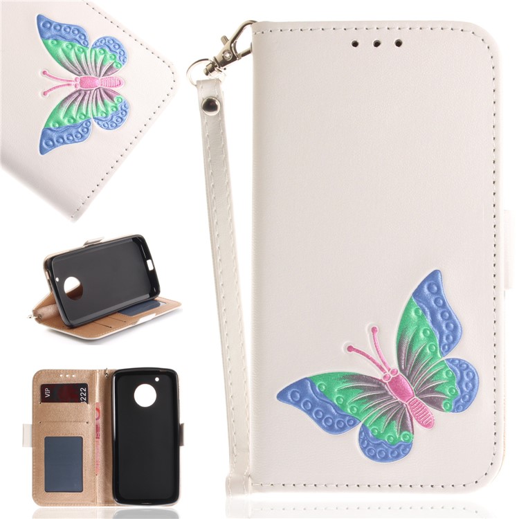 Butterfly Pattern Leather Wallet Case for Motorola Moto G5 - White-1