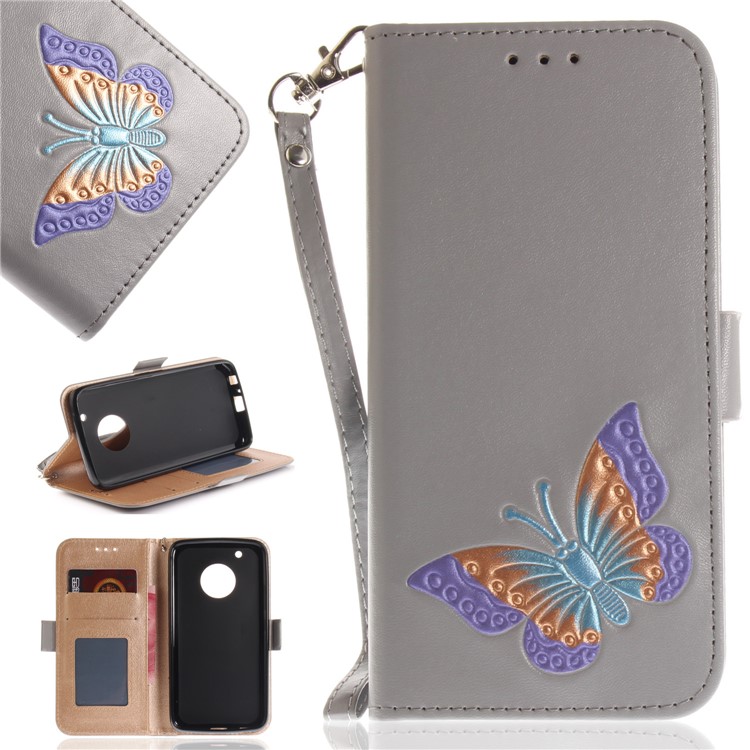 Butterfly Pattern Wallet Leather Stand Case for Motorola Moto G5 Plus - Grey-1