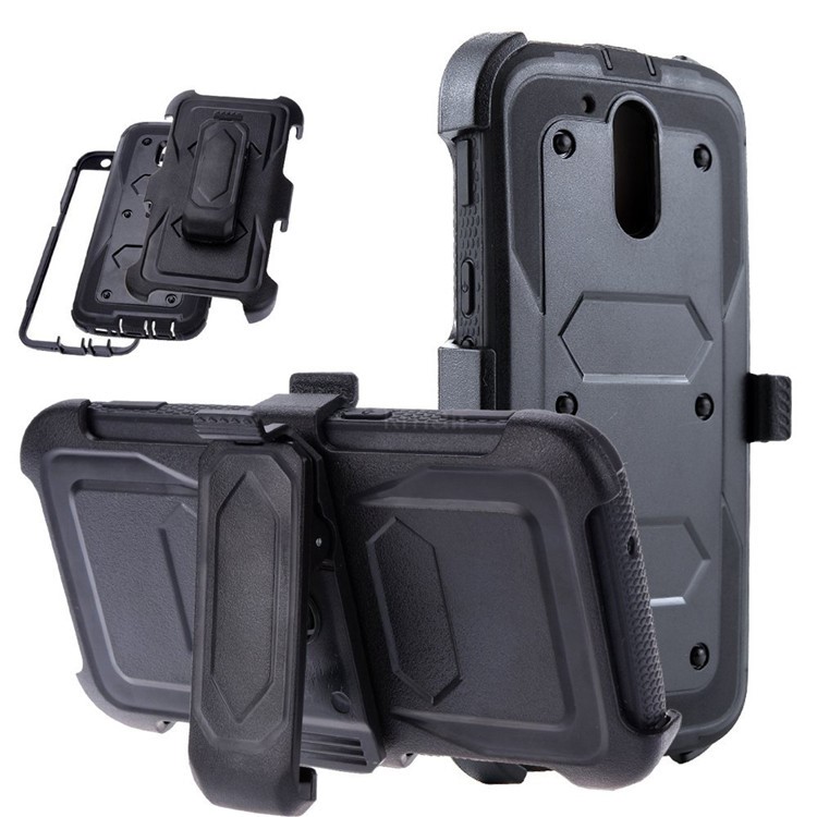 Heavy Duty Kickstand Belt Clip PC + TPU Hybrid Case for Motorola Moto G4 Plus - Black-1