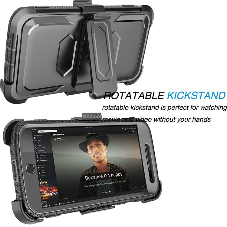Heavy Duty Kickstand Belt Clip PC + TPU Hybrid Case for Motorola Moto G4 Plus - Black-3