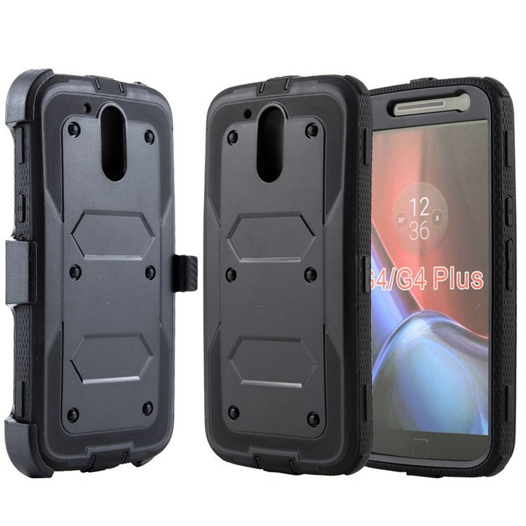 Heavy Duty Kickstand Belt Clip PC + TPU Hybrid Case for Motorola Moto G4 Plus - Black-4