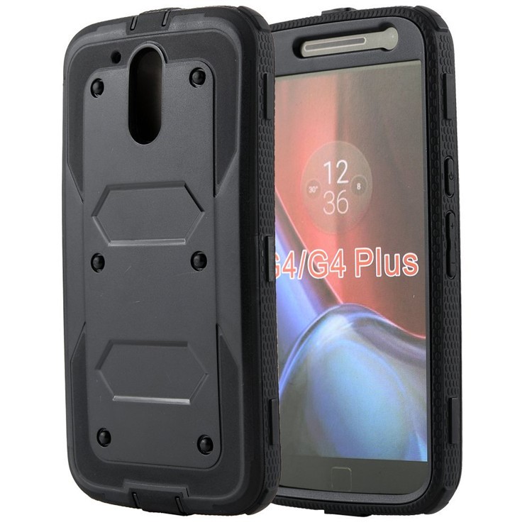 Heavy Duty Kickstand Belt Clip PC + TPU Hybrid Case for Motorola Moto G4 Plus - Black-5
