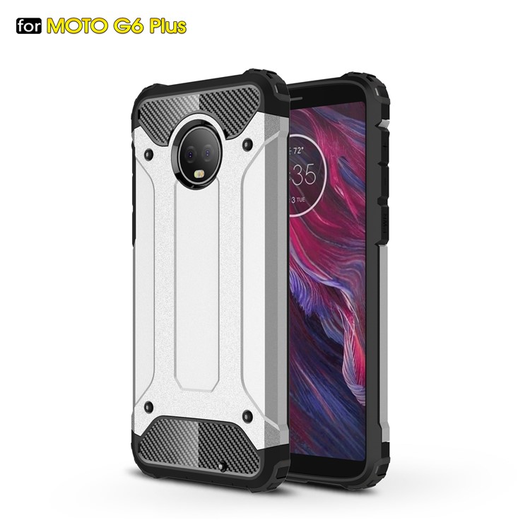 For Motorola Moto G6 Plus Heavy Duty Rugged Combo Phone Case (Plastic + TPU) - Silver-1