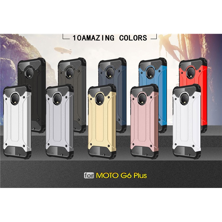 For Motorola Moto G6 Plus Heavy Duty Rugged Combo Phone Case (Plastic + TPU) - Silver-10