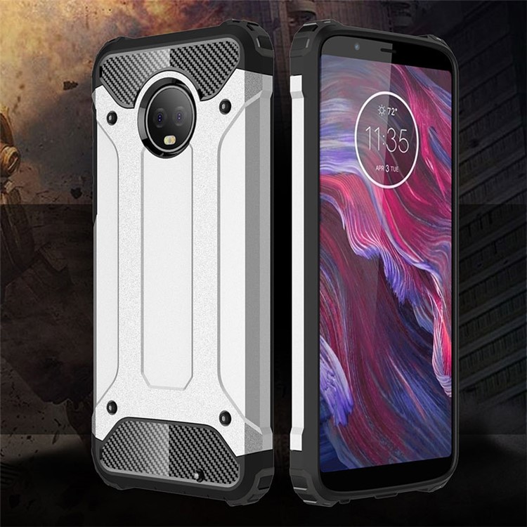 For Motorola Moto G6 Plus Heavy Duty Rugged Combo Phone Case (Plastic + TPU) - Silver-2