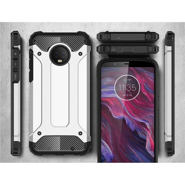For Motorola Moto G6 Plus Heavy Duty Rugged Combo Phone Case (Plastic + TPU) - Silver-4