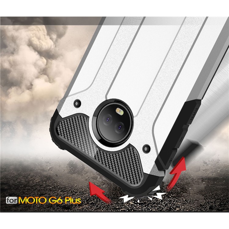 For Motorola Moto G6 Plus Heavy Duty Rugged Combo Phone Case (Plastic + TPU) - Silver-5