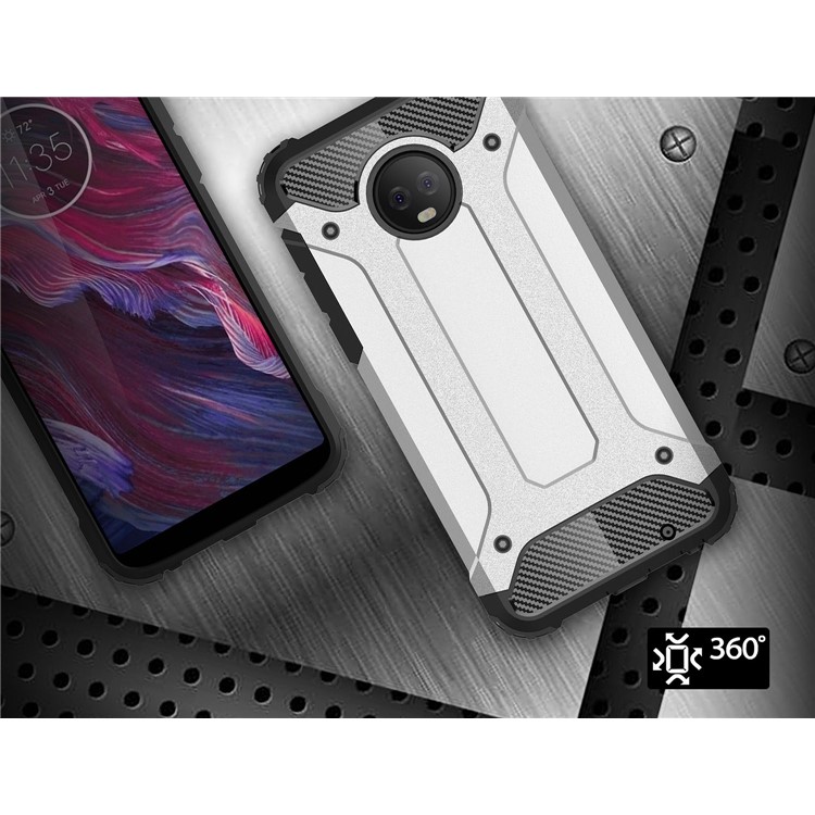 For Motorola Moto G6 Plus Heavy Duty Rugged Combo Phone Case (Plastic + TPU) - Silver-8