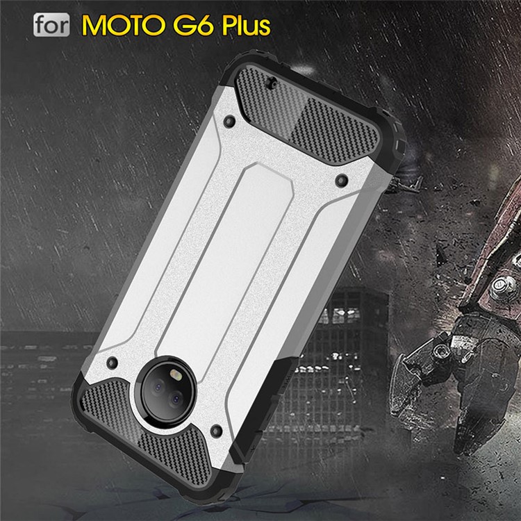 For Motorola Moto G6 Plus Heavy Duty Rugged Combo Phone Case (Plastic + TPU) - Silver-9