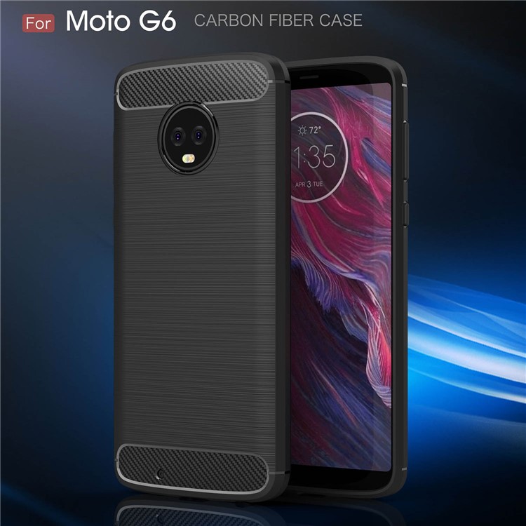 Carbon Fibre Brushed TPU Case for Motorola Moto G6 - Black-2