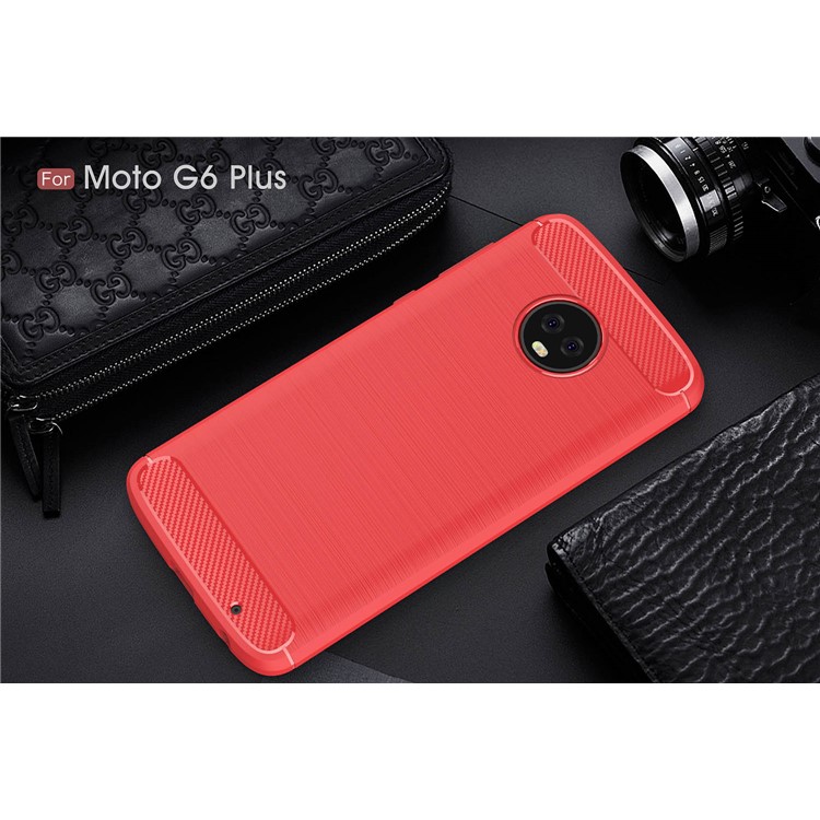 Carbon Fibre Brushed TPU Back Case for Motorola Moto G6 Plus - Red-2
