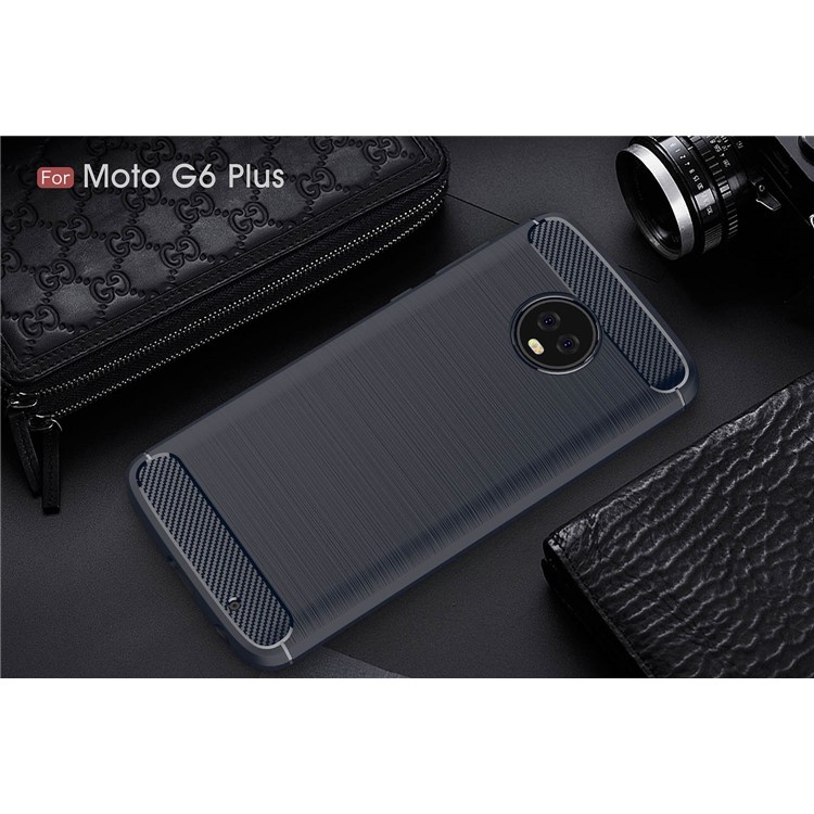Carbon Fibre Brushed TPU Protection Case for Motorola Moto G6 Plus - Dark Blue-2