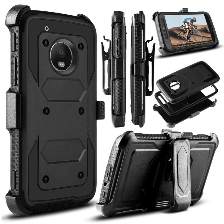 Belt Clip Kickstand Heavy Duty PC + TPU Hybrid Case for Motorola Moto G5 / E4 US Version - Black-1