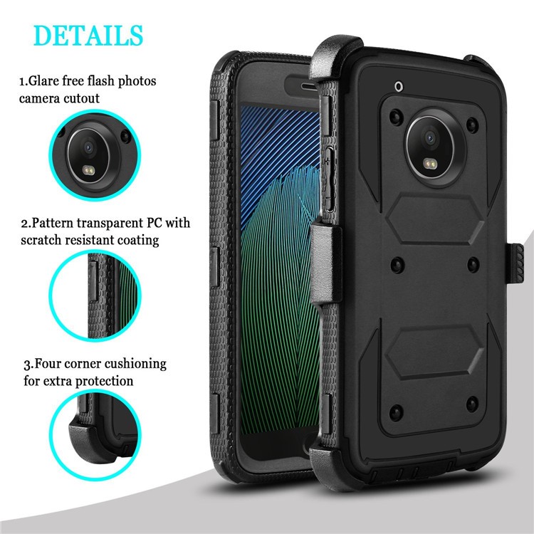Belt Clip Kickstand Heavy Duty PC + TPU Hybrid Case for Motorola Moto G5 / E4 US Version - Black-2