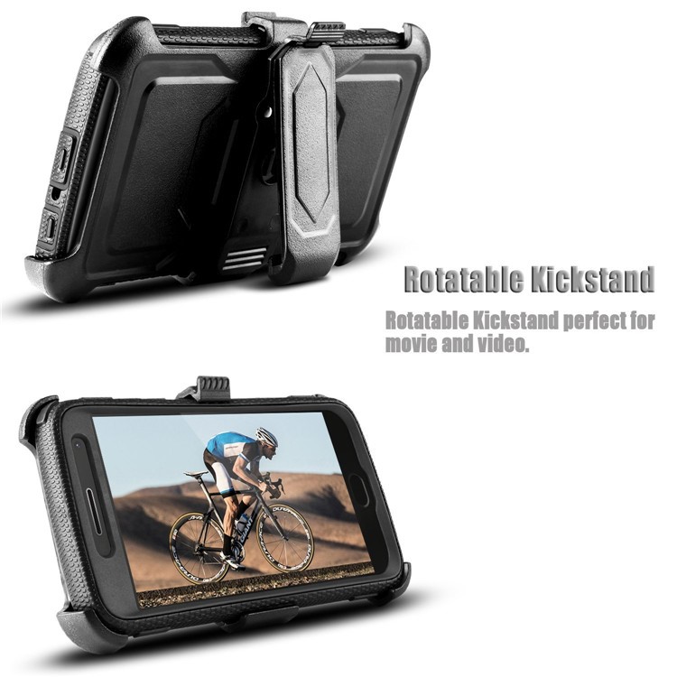 Belt Clip Kickstand Heavy Duty PC + TPU Hybrid Case for Motorola Moto G5 / E4 US Version - Black-3