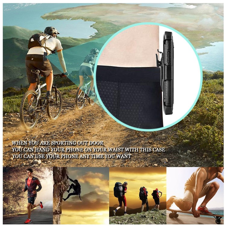 Belt Clip Kickstand Heavy Duty PC + TPU Hybrid Case for Motorola Moto G5 / E4 US Version - Black-7
