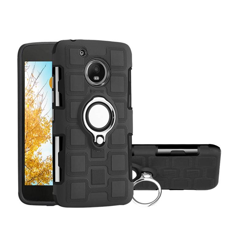 Geometric Pattern Magnetic Car Mount Ring Holder Kickstand TPU PC Combo Phone Casing for Motorola Moto G5 - Black-1