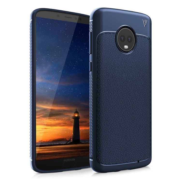 IVSO Gentry Series Leather Coated TPU Protection Case for Motorola Moto G6 Plus - Dark Blue-1
