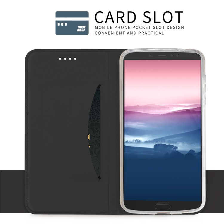 For Motorola Moto G6 Card Holder Auto-absorbed Leather Smart Phone Case with Stand - Black-3