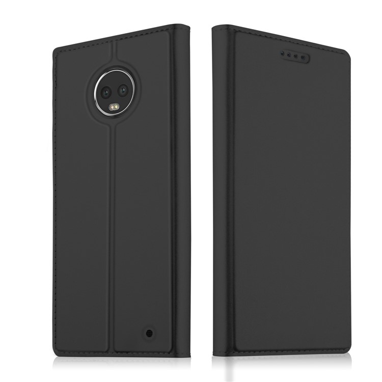 Auto-absorbed Flip Leather Card Holder Stand Smart Case for Motorola Moto G6 Plus - Black-1