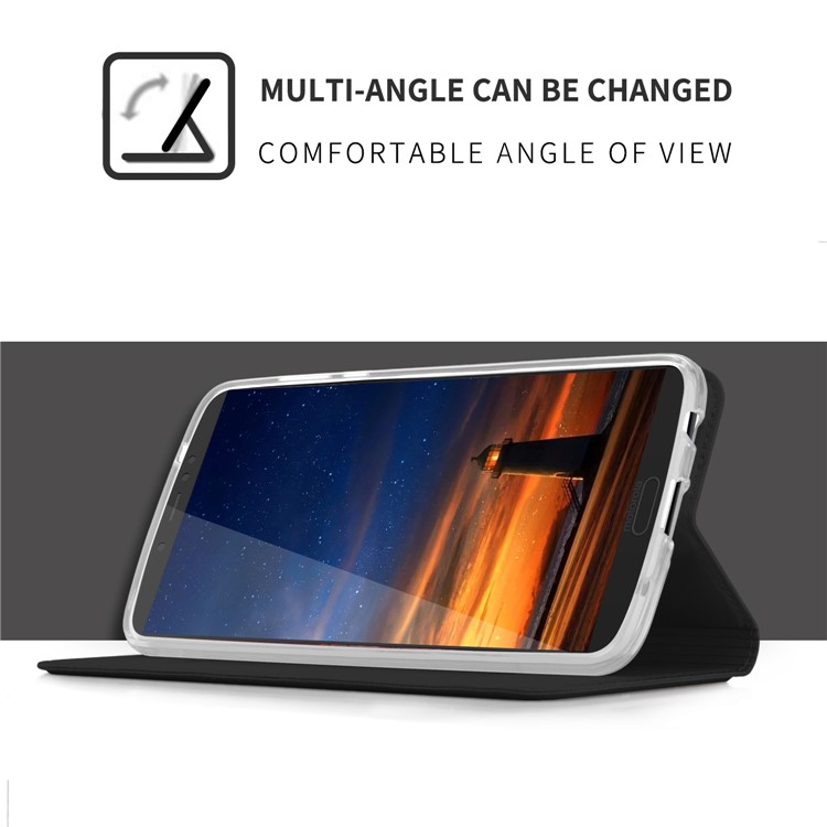 Auto-absorbed Flip Leather Card Holder Stand Smart Case for Motorola Moto G6 Plus - Black-4