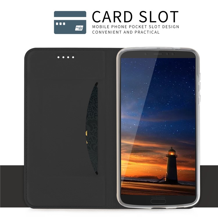 Auto-absorbed Flip Leather Card Holder Stand Smart Case for Motorola Moto G6 Plus - Black-5