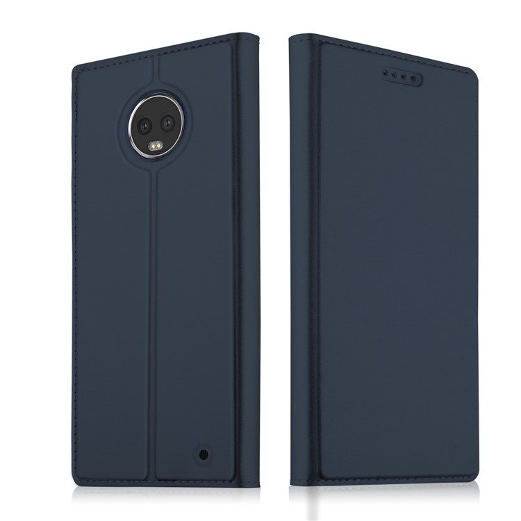 Smart Leather Phone Cover Auto-absorbed Protective Case for Motorola Moto G6 Plus - Dark Blue-1