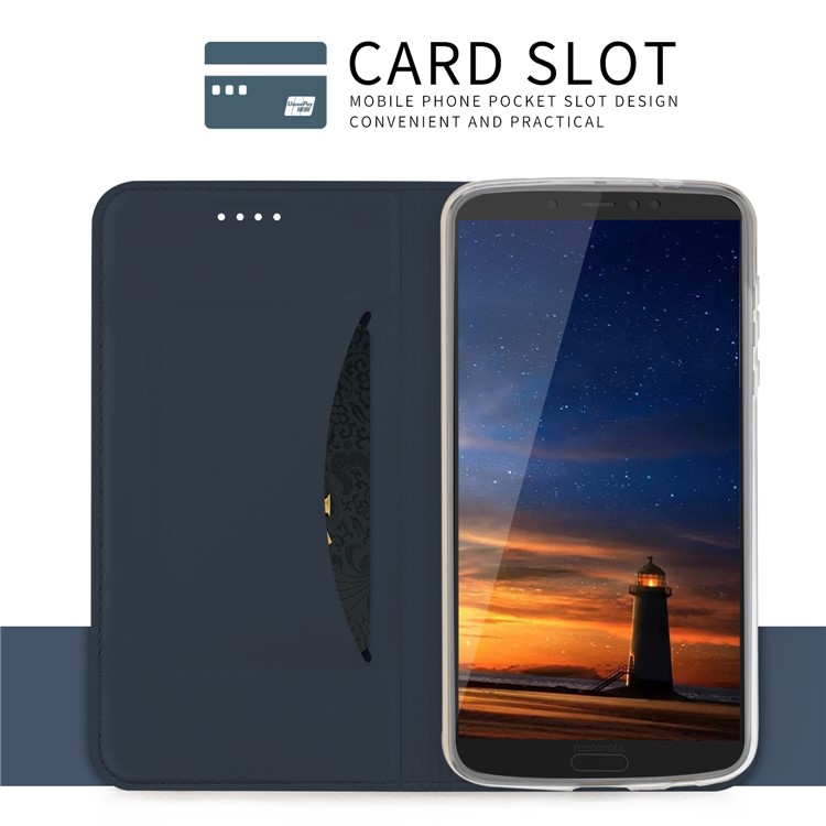 Smart Leather Phone Cover Auto-absorbed Protective Case for Motorola Moto G6 Plus - Dark Blue-5