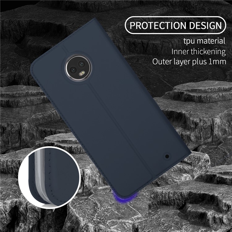 Smart Leather Phone Cover Auto-absorbed Protective Case for Motorola Moto G6 Plus - Dark Blue-7