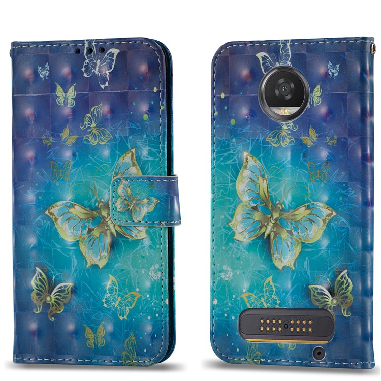3D Pattern Printing Wallet Stand Leather Case for Motorola Moto Z2 Play - Gold Butterfly-4