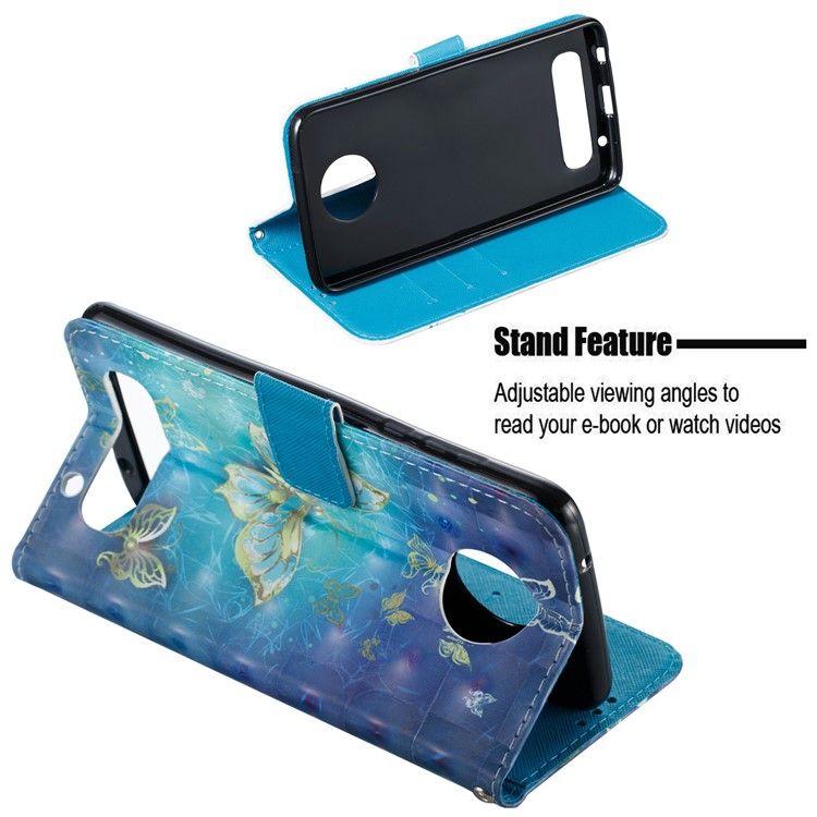 3D Pattern Printing Wallet Stand Leather Case for Motorola Moto Z2 Play - Gold Butterfly-5