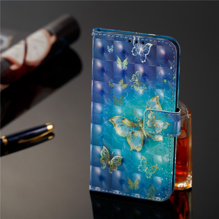 3D Pattern Printing Wallet Stand Leather Case for Motorola Moto Z2 Play - Gold Butterfly-8