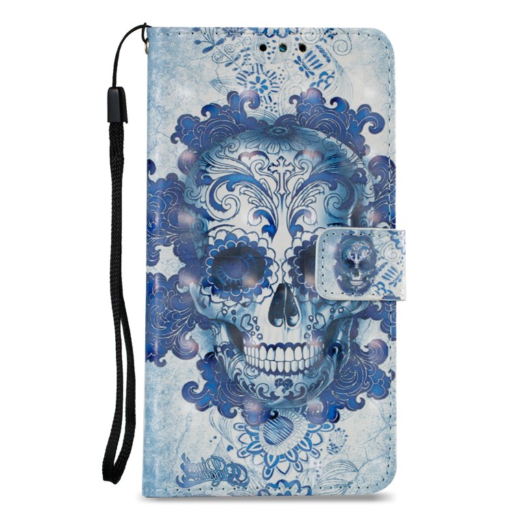 Patterned Wallet Leather Stand Case for Motorola Moto G5S Plus - Flowered Skull Pattern-3