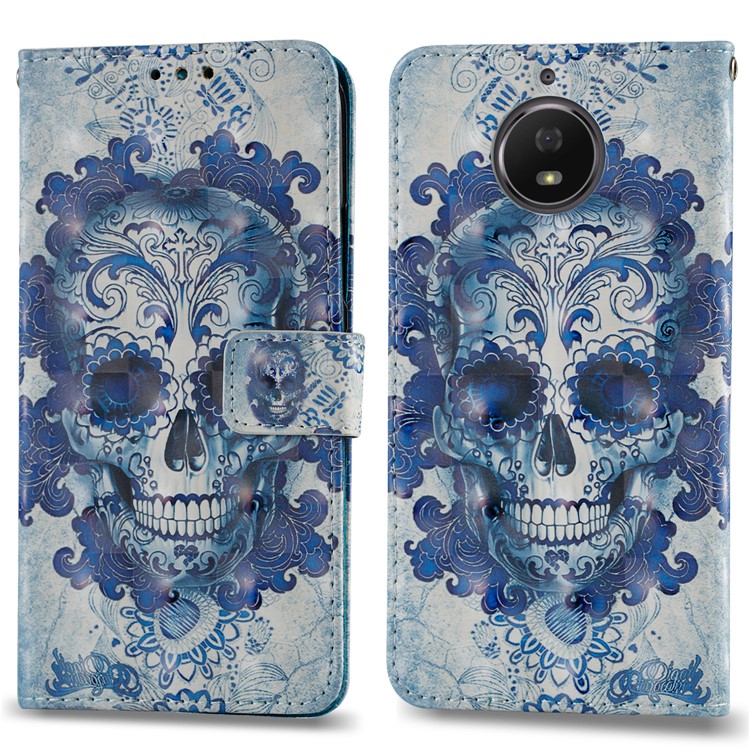 Patterned Wallet Leather Stand Case for Motorola Moto G5S Plus - Flowered Skull Pattern-4