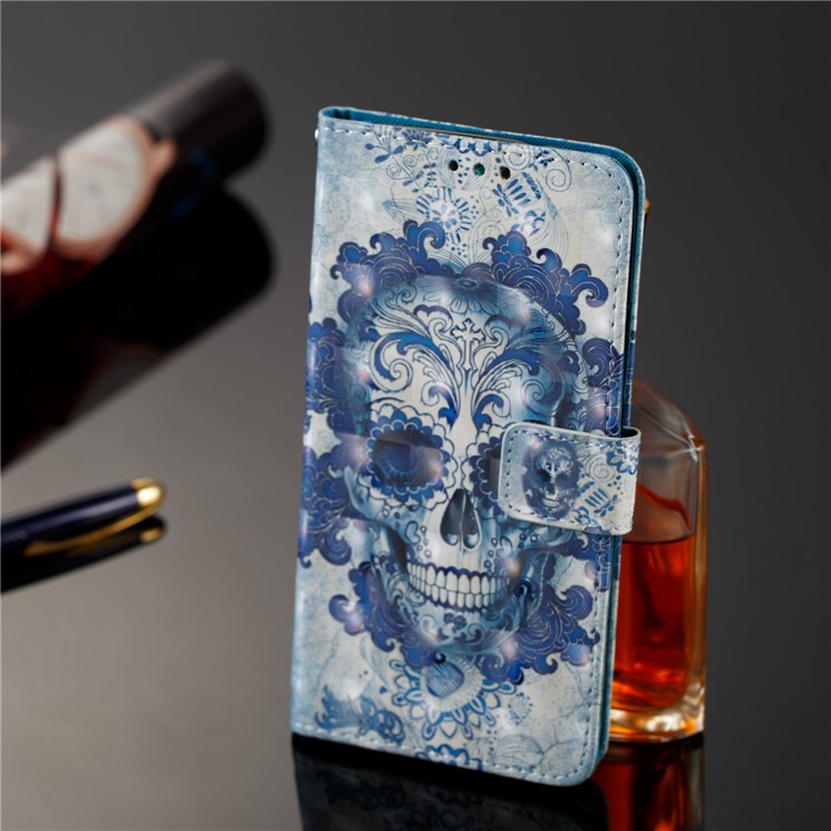 Patterned Wallet Leather Stand Case for Motorola Moto G5S Plus - Flowered Skull Pattern-8