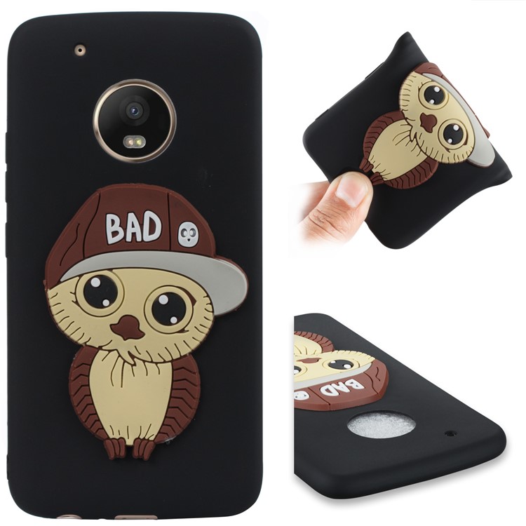 Cute 3D Owl with Cap Pattern TPU Case for Motorola Moto G5 Plus - Black-1