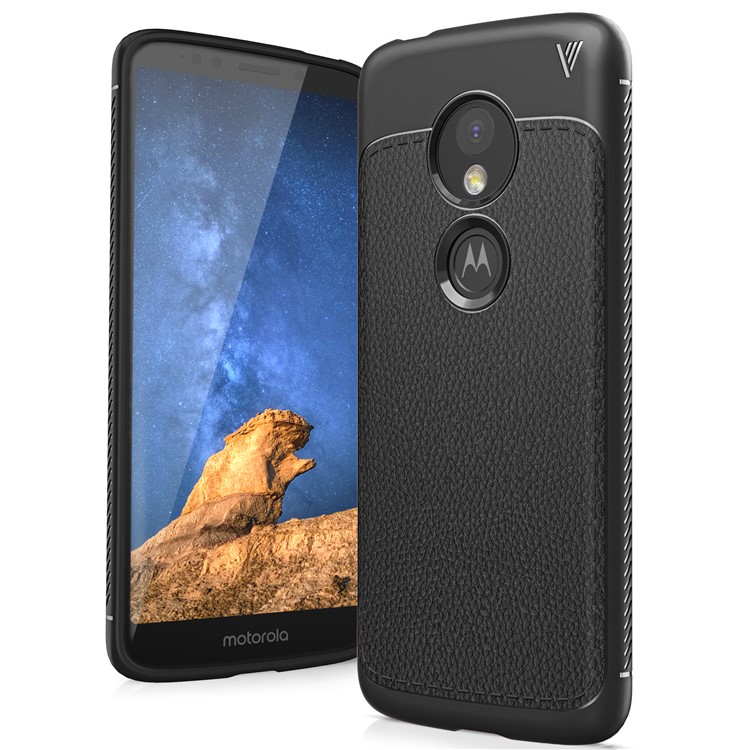 IVSO Gentry Series Litchi Texture Leather Coated Soft TPU Phone Case for Motorola Moto E5 - Black-1