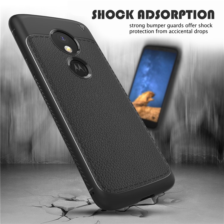 IVSO Gentry Series Litchi Texture Leather Coated Soft TPU Phone Case for Motorola Moto E5 - Black-4