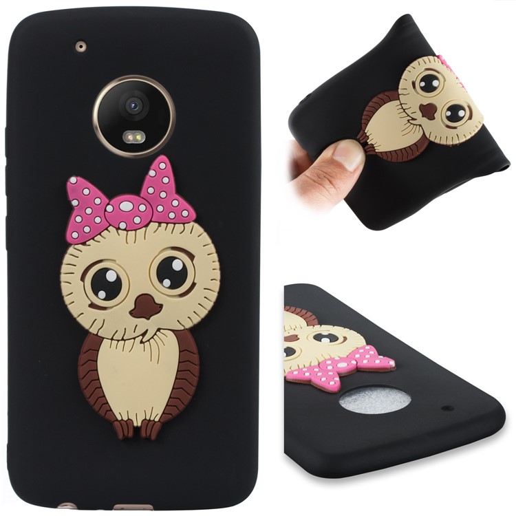 Lovely Female Owl Pattern TPU Phone Case for Motorola Moto G5 Plus - Black-1