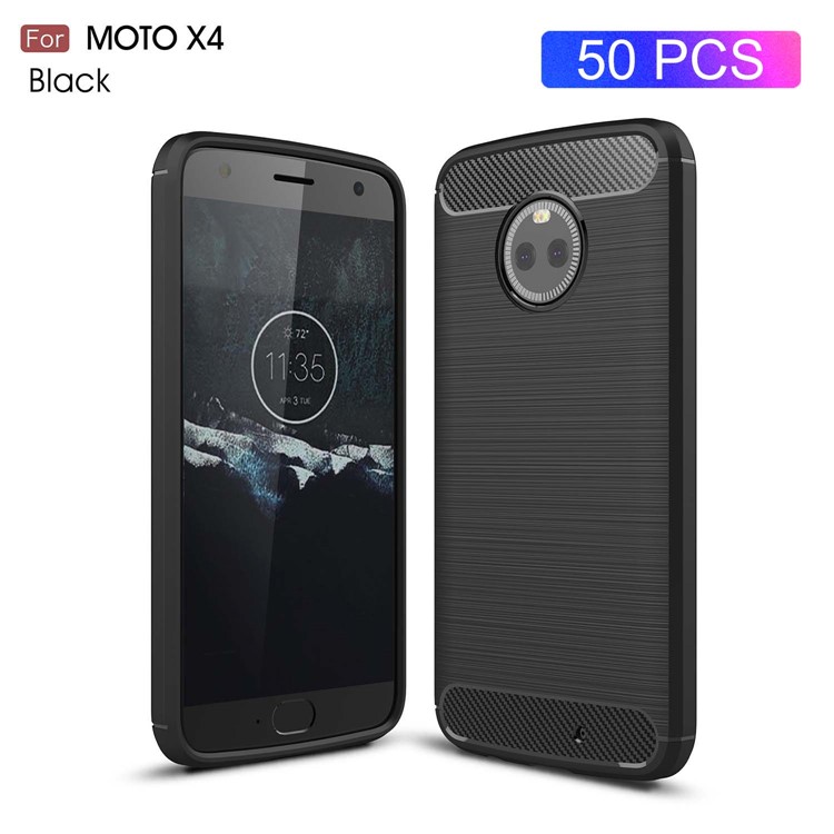 50Pcs/Set Carbon Fiber Texture Brushed TPU Shell for Motorola Moto X4 / X (4th gen.) - Black-1