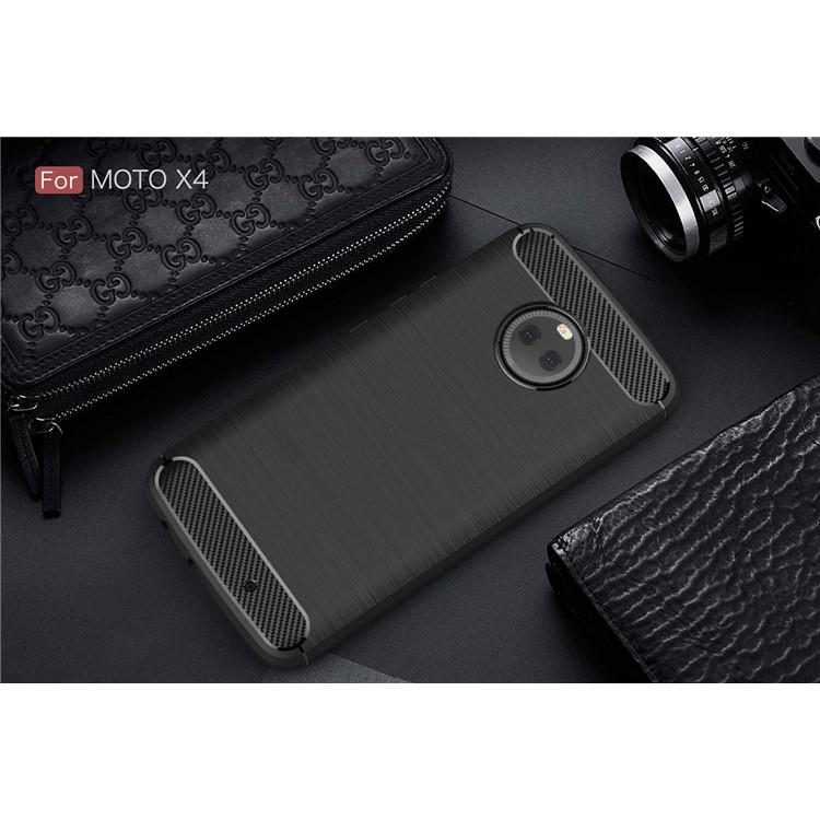 50Pcs/Set Carbon Fiber Texture Brushed TPU Shell for Motorola Moto X4 / X (4th gen.) - Black-10
