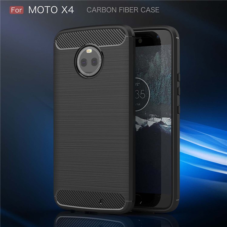 50Pcs/Set Carbon Fiber Texture Brushed TPU Shell for Motorola Moto X4 / X (4th gen.) - Black-2