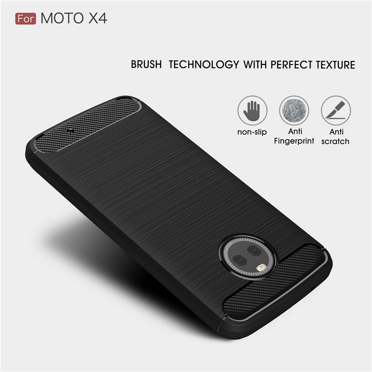 50Pcs/Set Carbon Fiber Texture Brushed TPU Shell for Motorola Moto X4 / X (4th gen.) - Black-3