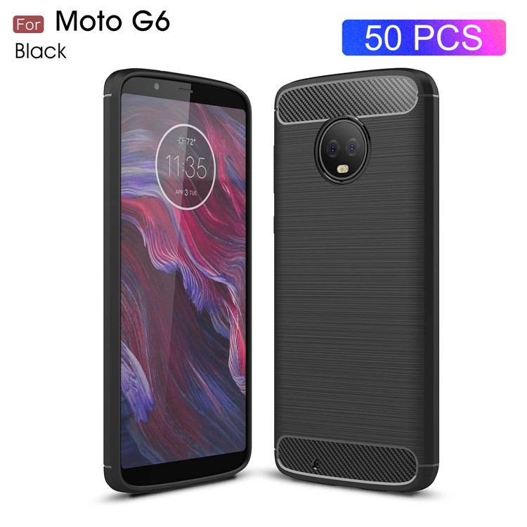 50PCS/Lot Carbon Fibre Brushed TPU Case for Motorola Moto G6 - Black-1