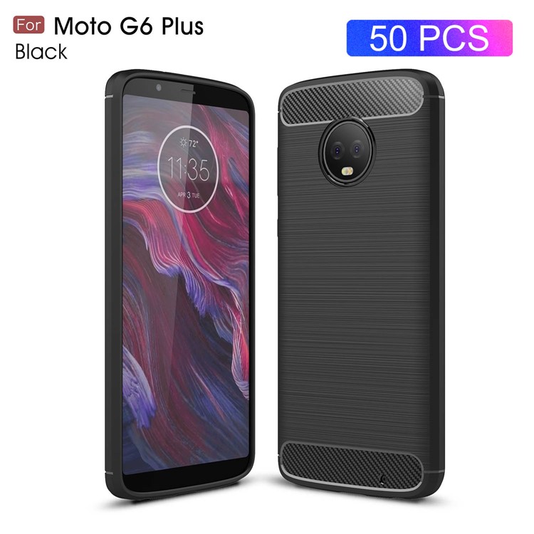 50PCS/Lot Carbon Fibre Brushed TPU Case for Motorola Moto G6 Plus - Black-1